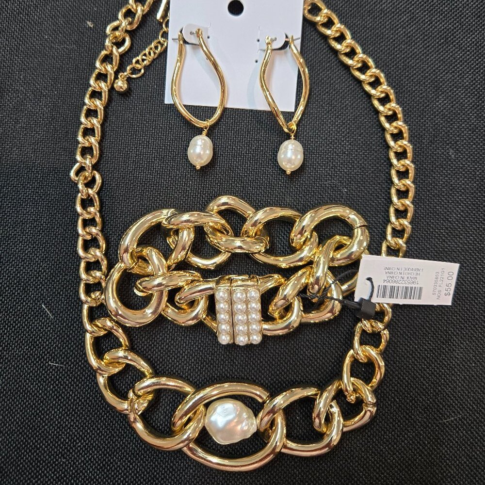 White House Black Market Gold & Pearl Jewelry Set
